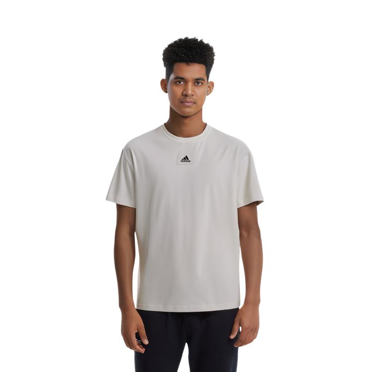 Adidas T Shirts Men's Beige Crew Neck Moderate Straight Fit HE4368
