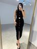 Женское sleeveless midi платье в европейском и американском стиле с поясом - Сексуальный круглый вырез для весны