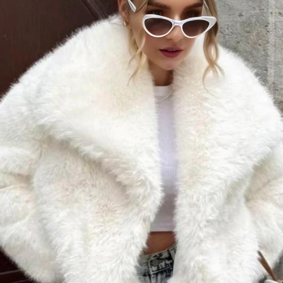 Женская пушистая куртка из искусственного меха, с длинными рукавами, лацканами, пушистое пальто с открытой передней частью, лохматая куртка, зимняя теплая верхняя одежда