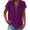 Women's Fashion Casual Solid Colour V-Neck Short Sleeve Button Down Shirt T-Shirt Top