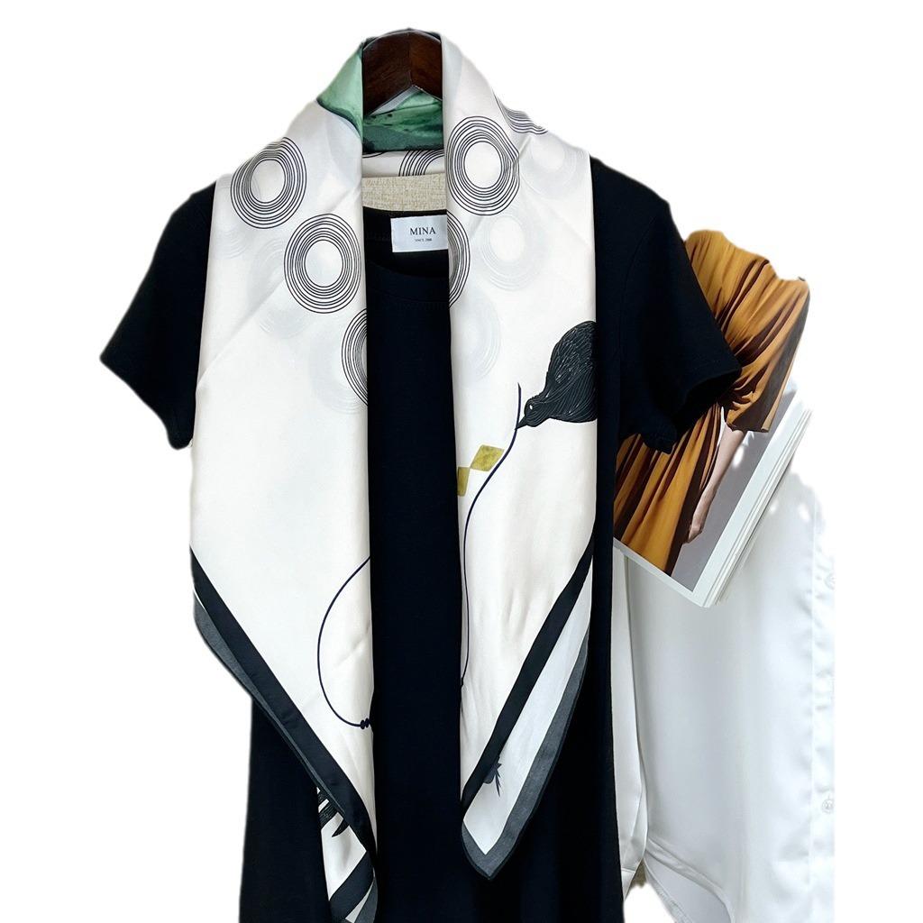 Silk Satin 90 Square Scarf Spring And Autumn Versatile Sunscreen Scarf 100 Mulberry Silk Silk Scarf Chinese Style Ladies