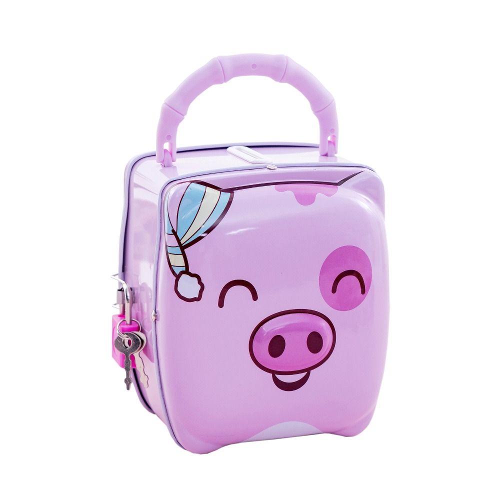 Pig Shape Money Saving Box Tinplate Coins Storage Box Handheld Piggy Bank  For Children Gift