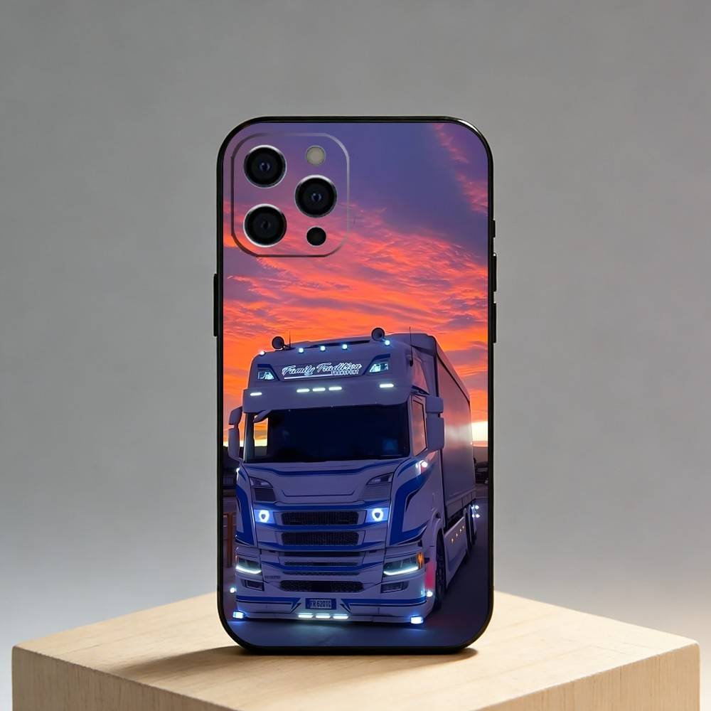 E-Euro T-Truck Phone Case For iPhone17,16,15,14,13,12 Plus,Max Soft Silicone Black Cover