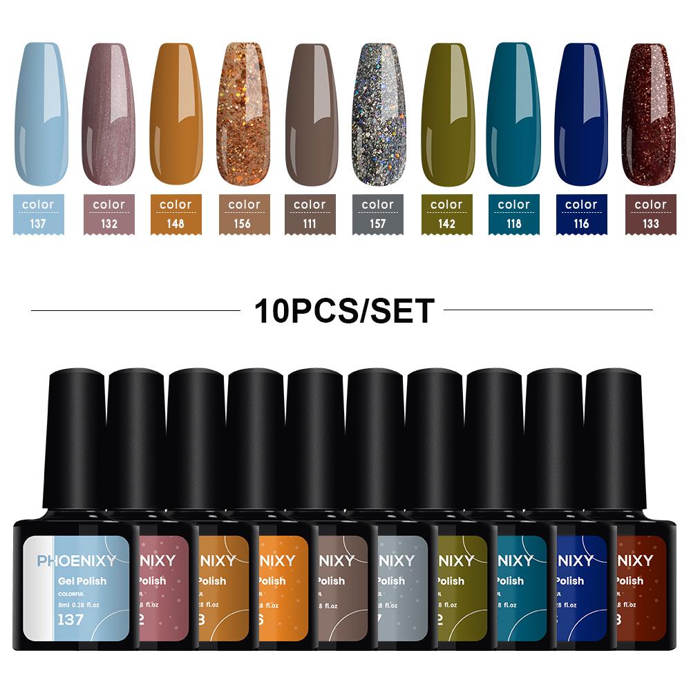 Набор лаков для ногтей PHOENIXY, 4/6/8/10 шт., гибридный полупостоянный светодиодный гель-лак для замачивания, все для маникюра, набор лаков для ногтей