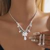 3PC Women's Fashion Water Diamond Flower Drop Necklace Earring Set, Suitable for Wedding and Festival Gifts -8458