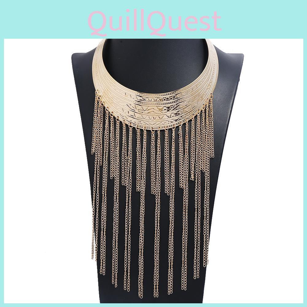 Fashionable Retro Multi Layer Tassel Design Women Metal Necklace For Modern Streetwear Outfit