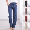 Women Casual Pants Elastic Drawstring Waist Long Pants with Pockets Solid Color