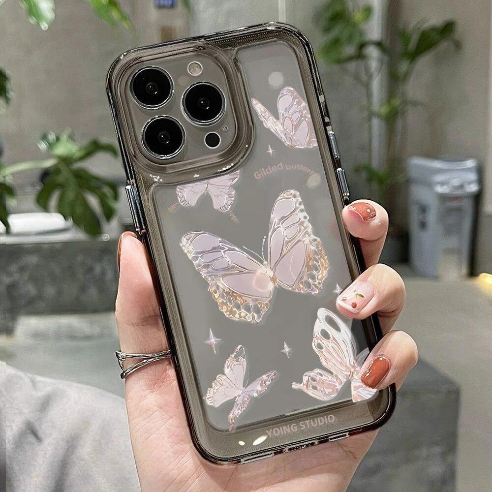 Прозрачный чехол для телефона с бабочкой для iPhone 13 Pro Max, чехол для iPhone 11 14 12 15 Pro Max X XR XS Max 7 8 Plus SE 2020, чехол