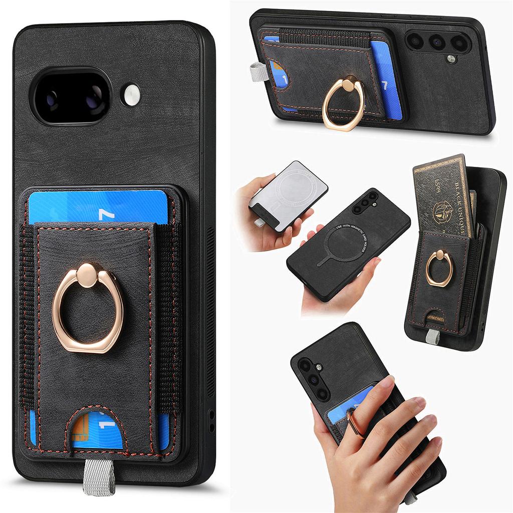 For Google Pixel 9a Magnetic Case PU Leather Back Cover with Detachable Card Holder