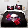 Sugar Skull Rose Duvet Cover Gothic Spooky Skeleton Skull Duvet Cover Horror Theme Floral for Teen Adult for Bedroom Decoration