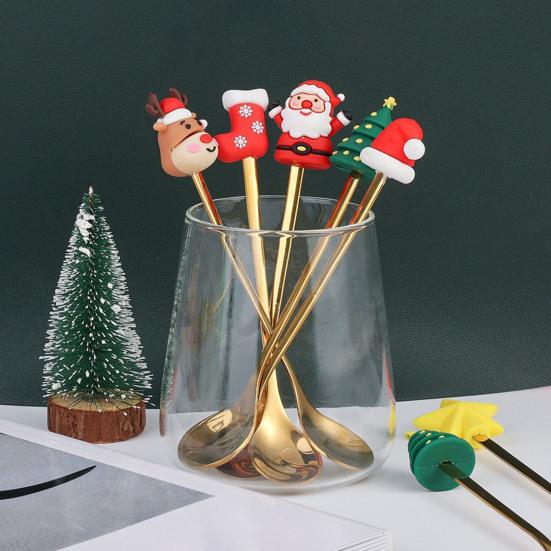 6Pcs/Set Stainless Steel Spoon Fork Set Santa Claus Snowman Deer Christmas Tree Hat Decor Tableware Holiday Party Supply