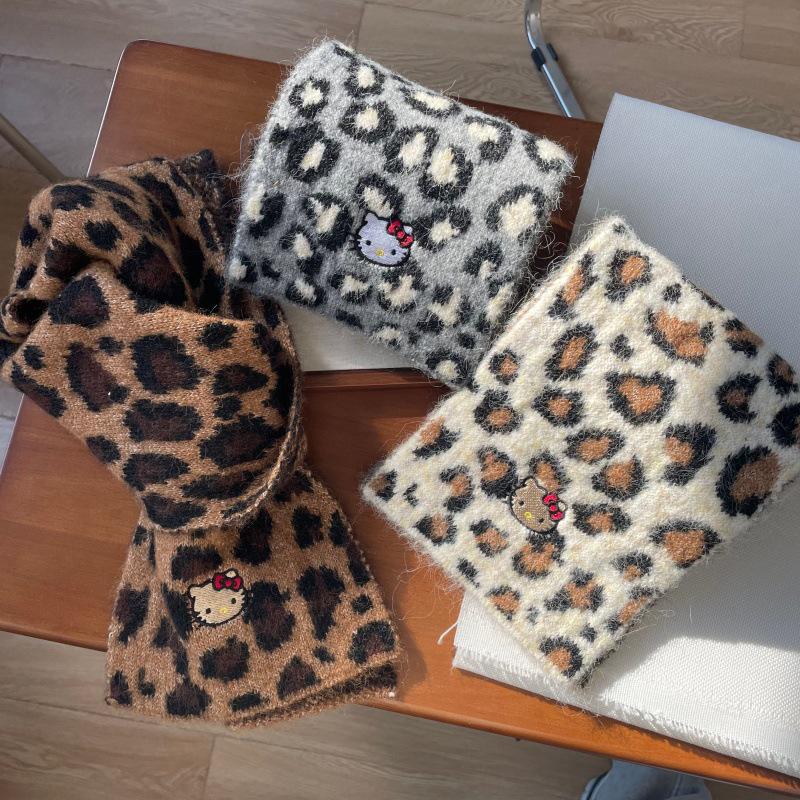 Милый корейский плюшевый шарф с леопардовым принтом для детей - Теплый осенне-зимний шарф-воротник
