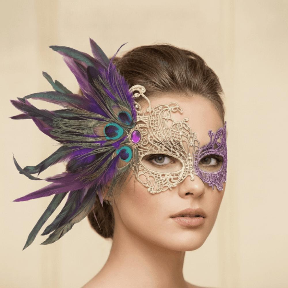 Rhinestone Feather Mask Seductive Style Halloween Festival Party Mask Fancy Masquerade Mask Girl