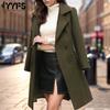 Women's Fashion Casual Fall Winter Solid Color Print Long Sleeve POLO Neck Coats