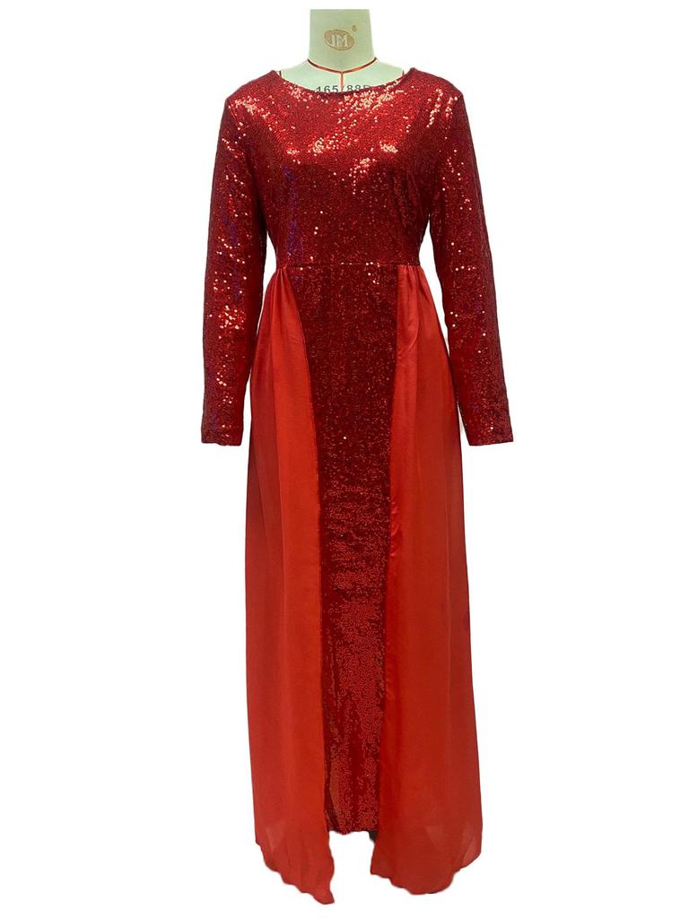 Элегантное платье с длинными рукавами и пайетками для женщин, осень/зима 2025 г.