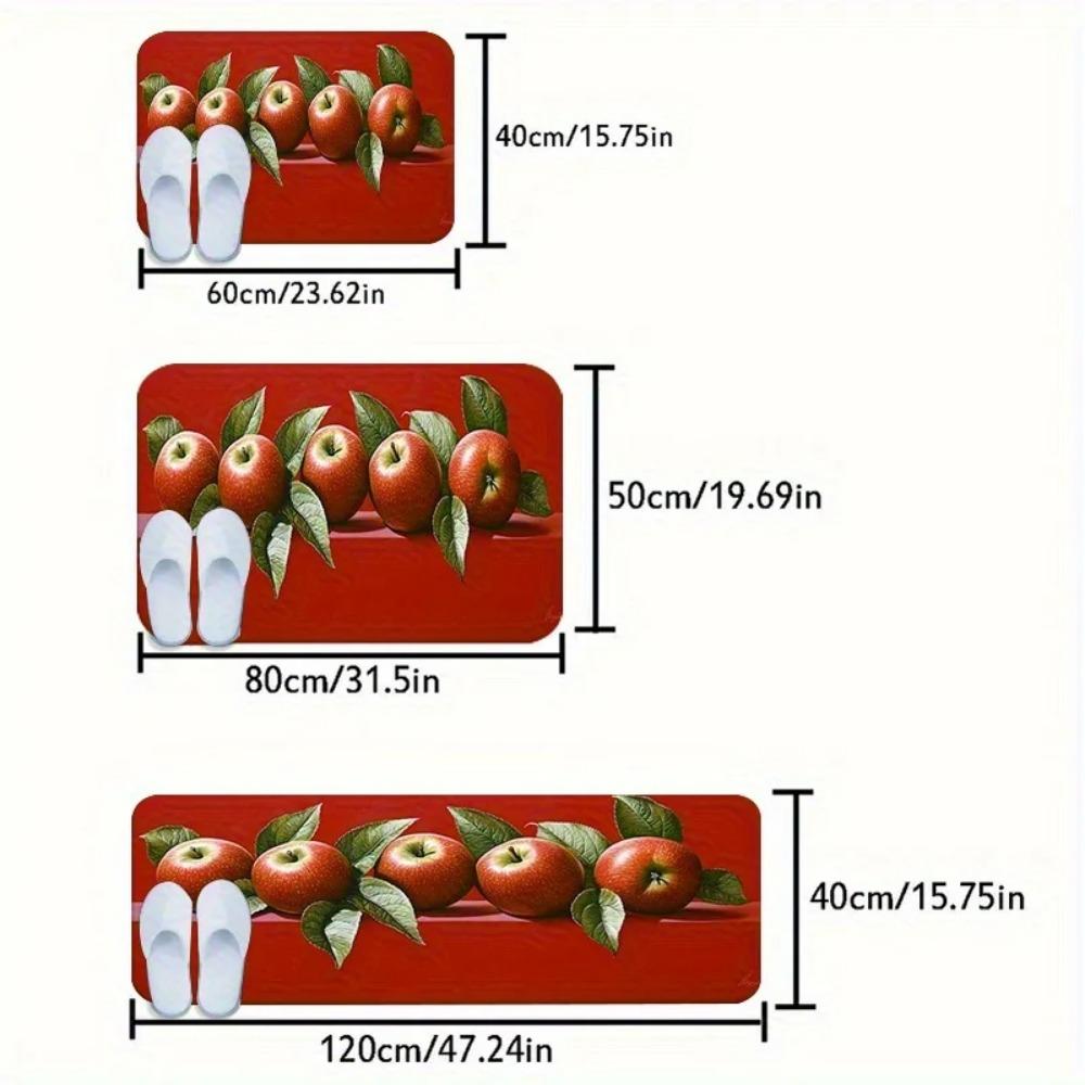 Red Apple Leaves Fruit Pattern Kitchen Rug 2D Flat Print Non-Slip Washable Floor Mat for Bathroom Bedroom Living Room Decor