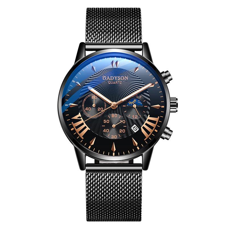 Men Luxury Famous Brand Watches Men Stainless Steel Mesh Calendar Watch For Men Business Luminous Quartz Watch Relogio Masculino