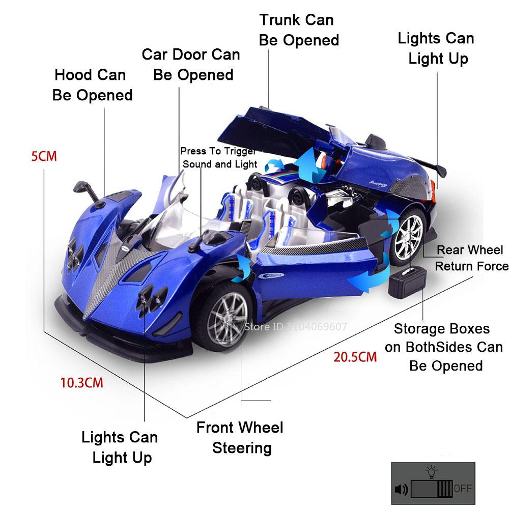 1:24 модели игрушечных спортивных автомобилей Pagani Huayra Zonda, литые из сплава, мини-суперкары, со звуком и светом, открывающиеся двери, инерционный механизм, подарки для мальчиков