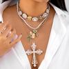 Стильное многослойное ожерелье с подвеской-крестом и стразами для женщин