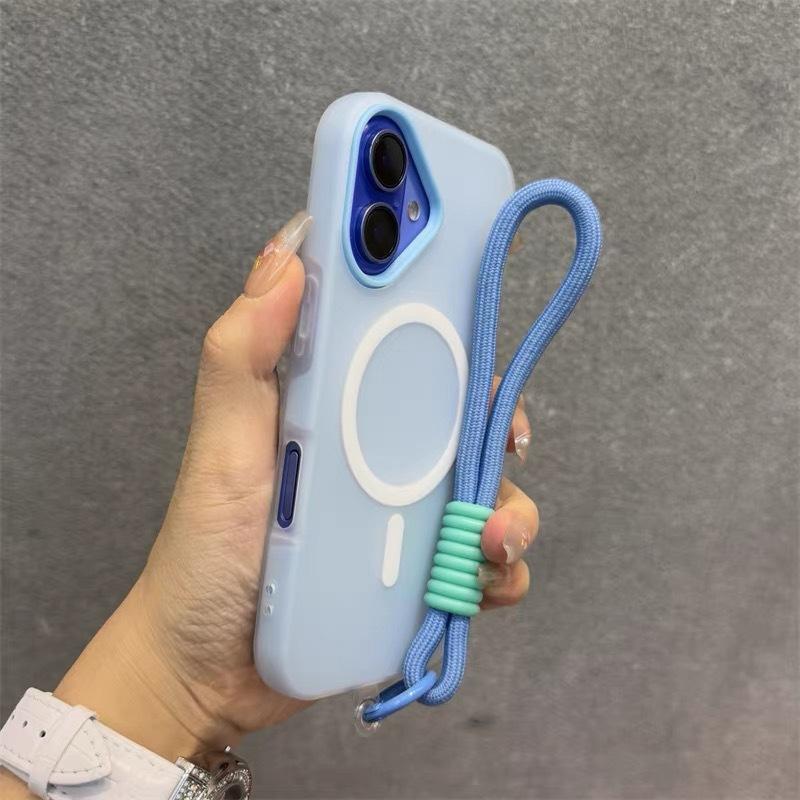 Конфетная милая кожаная на ощупь 2-в-1 Магнитный чехол для телефона для iPhone 11 12 13 14 15 16 17 Pro Max Plus Ремешок на запястье Матовая крышка