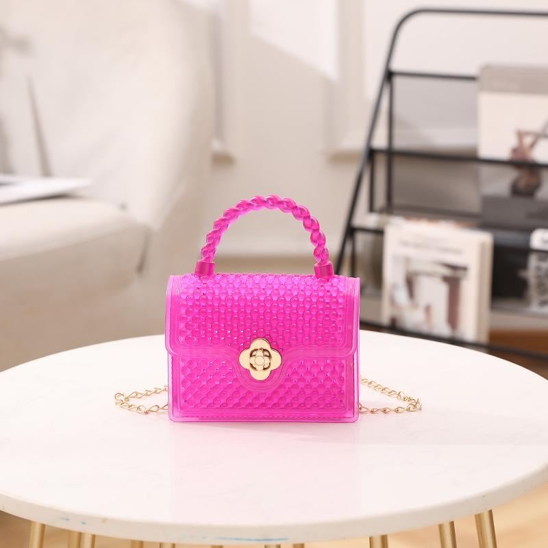 Детская маленькая квадратная сумка 2024 года, новая желейная сумка из ПВХ, полая мини-сумка-мессенджер с цепочкой