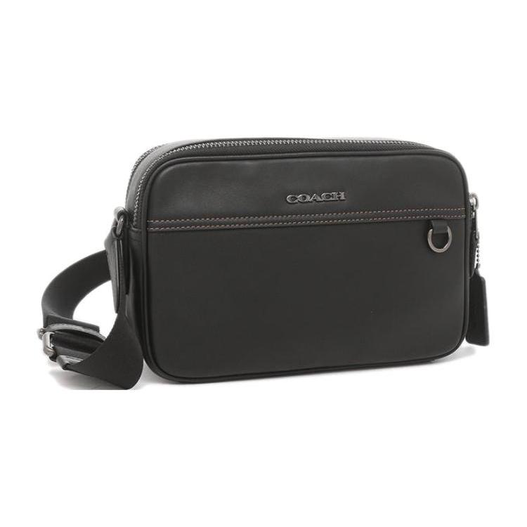 COACH Graham Smooth Cow Leather Messenger Bag, Shoulder Bag, Crossbody Bag Medium Men's Black C4148-QBBK