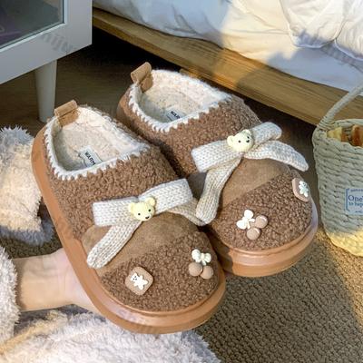 Модные женские зимние теплые плоские хлопковые тапочки, женские милые домашние пушистые толстые теплые шлепанцы, удобные женские нескользящие комнатные хлопковые туфли