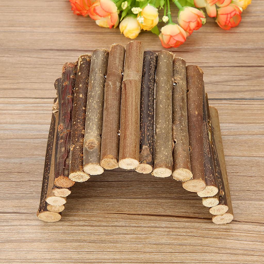 Hamster Bendy Wooden Bridge Ladder House for Reptile Mice Rodents Small Animal Chew Toy(Small)