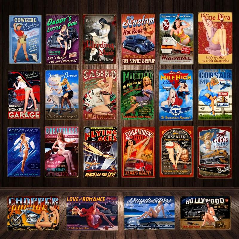 Знак Pin Up Girls Сексуальная Леди Красота Металлические Знаки Табличка Постер Жестяная Табличка Декор Мужская Пещера Комната Бар Паб Гараж Арт Таблички Настенный Декор