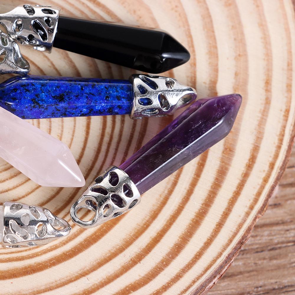 Amethyst Natural Stone Pendant Hexagonal Crystal Necklace Rose Quartz Energy Healing Stone Necklace