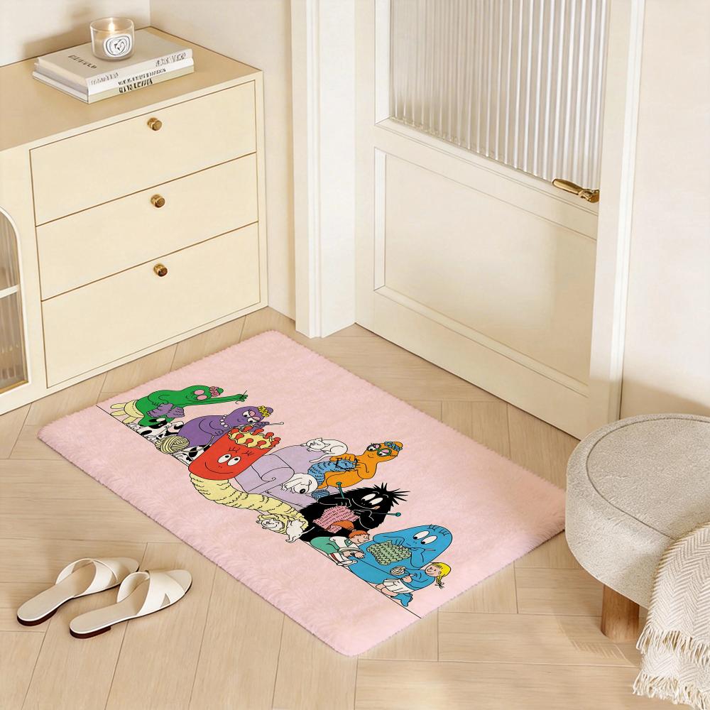 Les Barbapapa Cartoon Floor Mat Eco - Flannel Doormat Non-Slip Odorless Indoor Floor Rug Soft Short Plush Home Mat