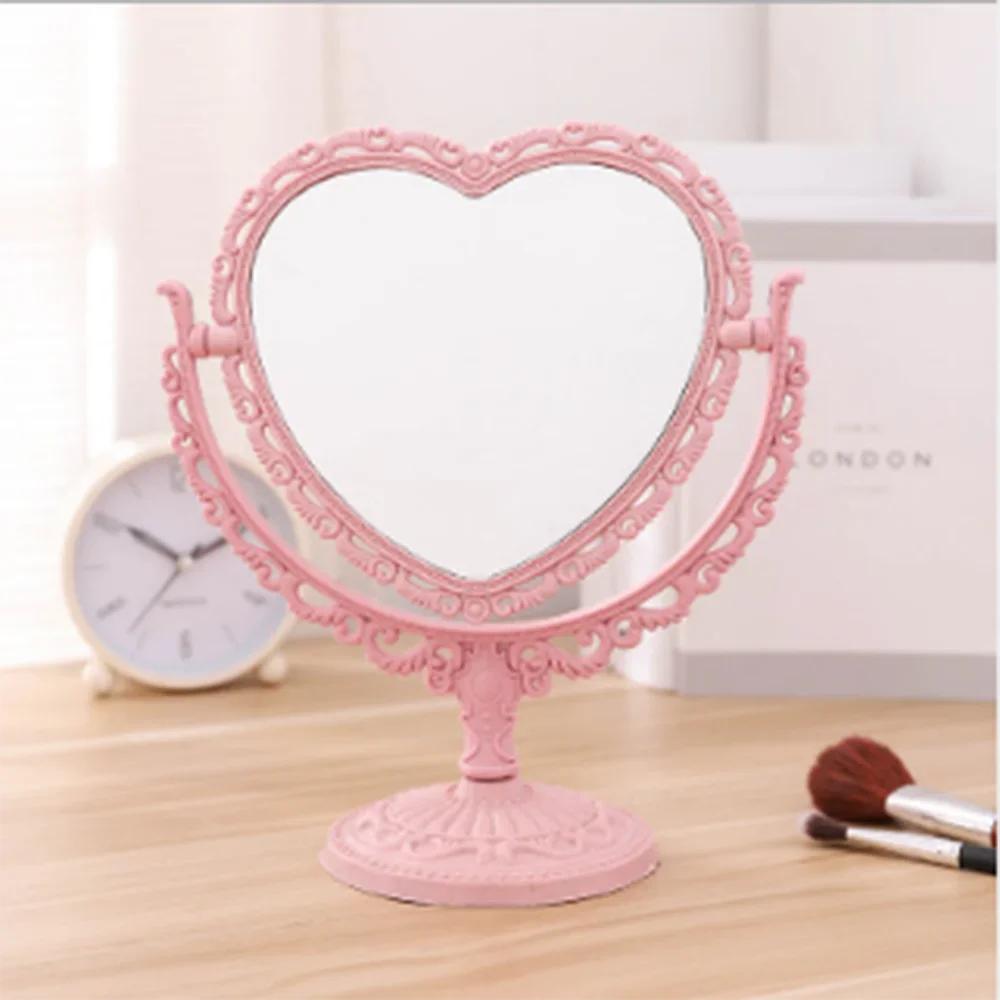 Desktop Makeup Mirror Heart Shape Makeup Vanity Portable Double-side Vanity Mirror Hand Mirror Cosmetic Compact Mirror for Women