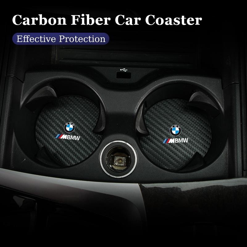 JUSK5 New 2025 Carbon Car Coaster Mat Interior Water Cup Pad Cushion For BMW X1 X2 X3 X4 X5 X6 X7 G20 G30 GT E46 E60 F10 E39 F30 E36 F
