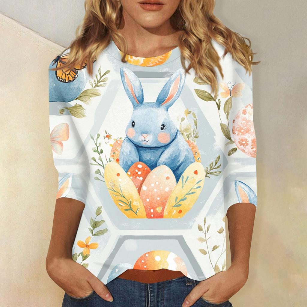 3/4 Sleeve Top Women's T-shirt Casual Easter Print Top T-shirt Crew-neck Jumper
