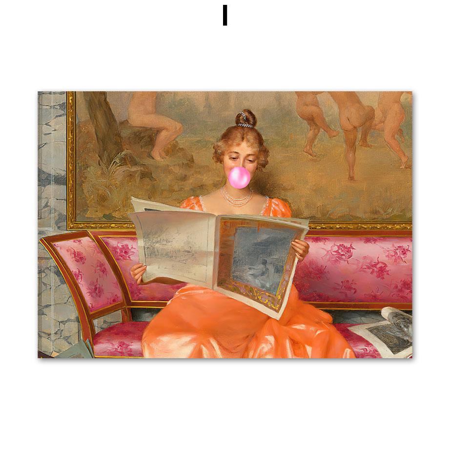 Funny Vintage Portrait Reading Lady Wall Art Canvas Baroque Rococo Oil Painting Posters Prints Wall Pictures Living Room Decor