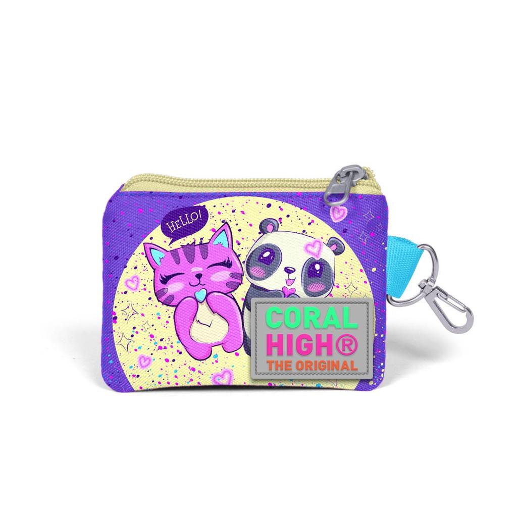 coral high Kids Purple Pink Anime Girl Patterned Coin Purse 21835
