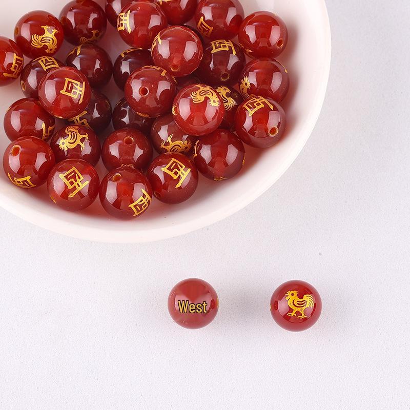 Браслет и подвеска из красного агата с бусинами знаков зодиака и разделительными бусинами-бочонками для DIY