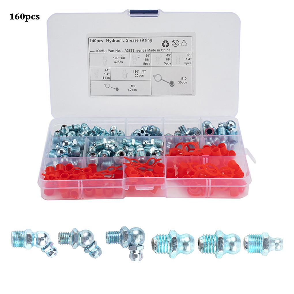 Ассортимент пресс-масленок 45 градусов, 90 градусов, прямая пресс-масленка, масляный ниппель с колпачками, 100 шт.