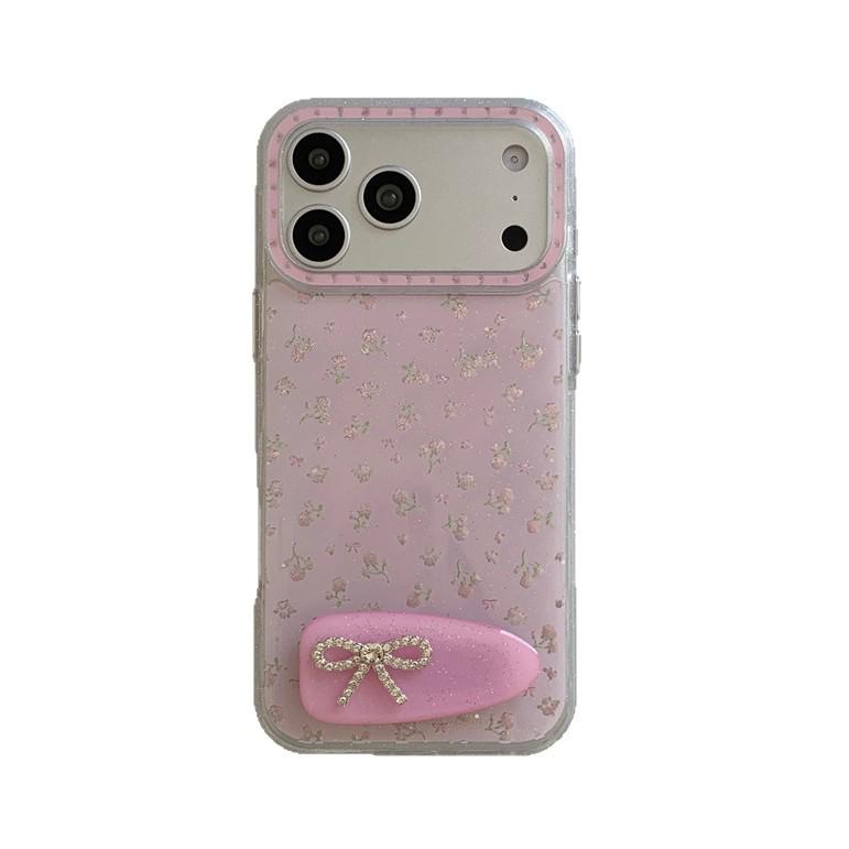 Розовый чехол для телефона с цветочным принтом, пайетками и бантом для iPhone 17 Pro Max/16/15/14