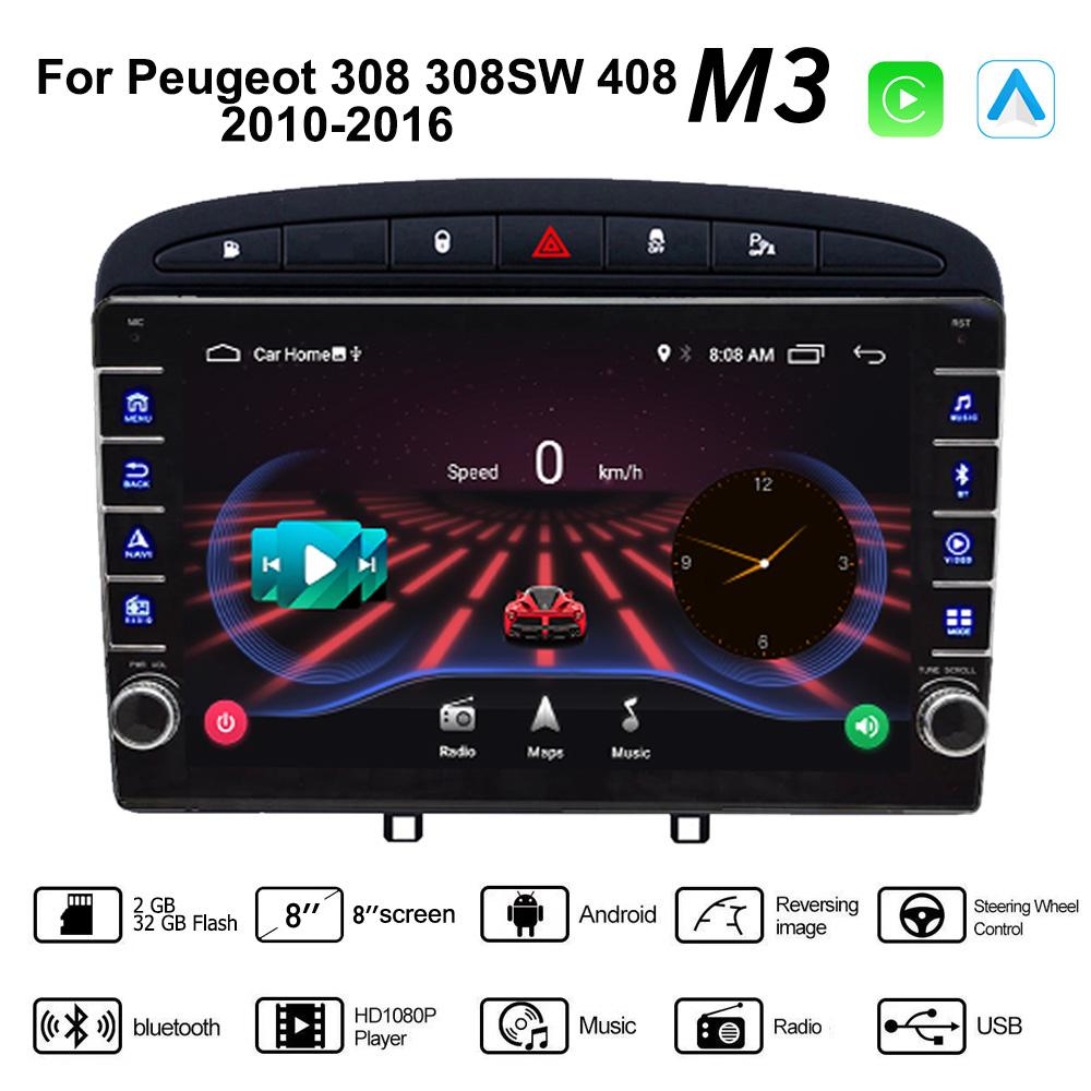 2 Din Android автомобильный радиоприемник мультимедийный видеоплеер для Peugeot 308 308SW 408 2010-2016 с кнопкой Carplay WiFi 2 + 32 ГБ