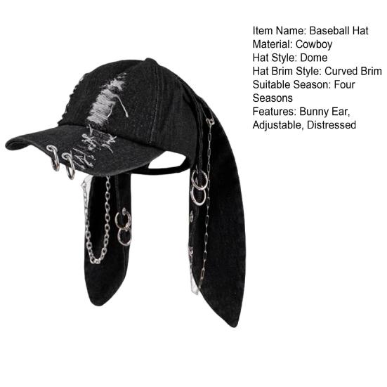 Джинсовая бейсболка с регулируемым ремешком, потертый дизайн, джинсовая кепка с 3D-кроличьими ушками, уличный аксессуар
