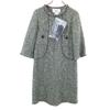 Неиспользованное Rene сделано в Японии Твидовое платье с коротким рукавом 36 зеленый Женский Б/У