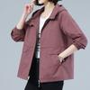 Casual Loose Fit Jacket for Women, Mid-Aged Mother Spring Autumn Hooded Coat