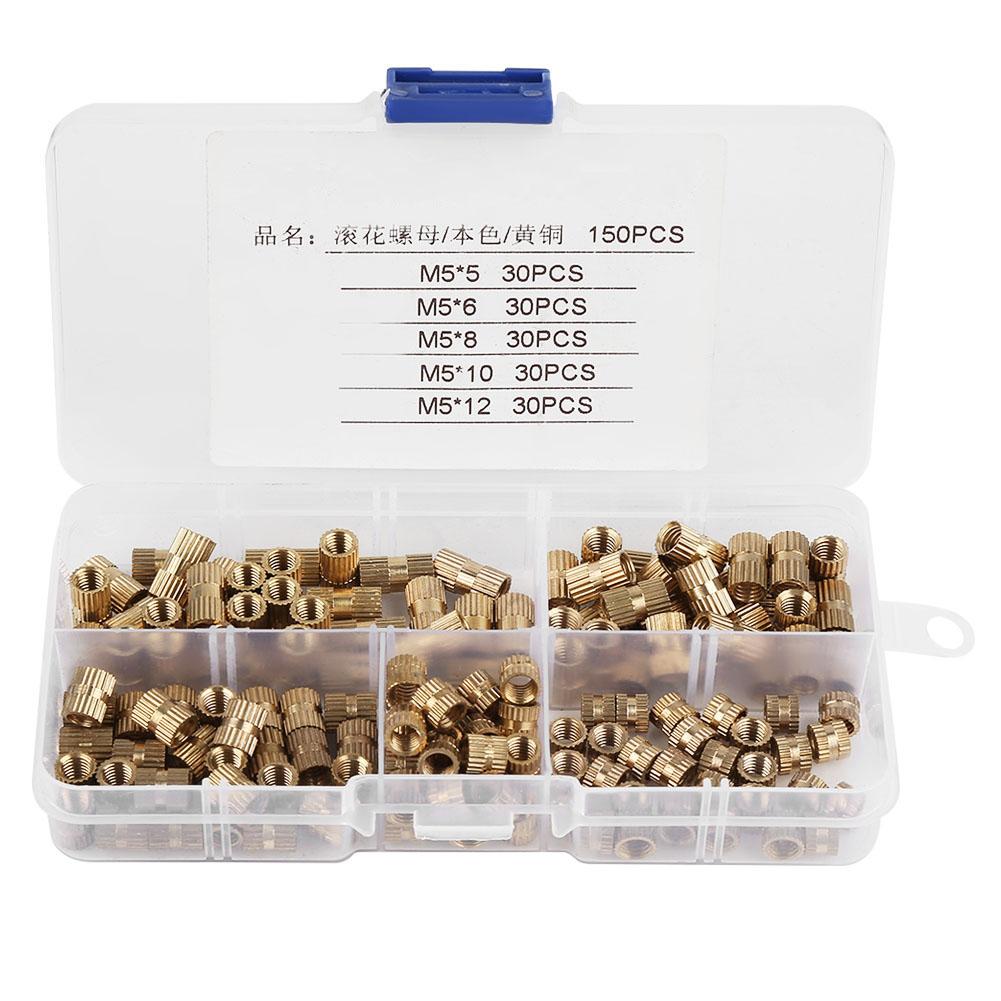 150Pcs M5 Brass Cylinder Knurled Nuts Threaded Insert Nuts Embedded Nuts Assortment Kit