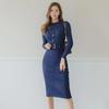 Korean Slim Fit Knit Dress - Women's Round Neck Belted Midi Skirt (Autumn/Winter 2021)