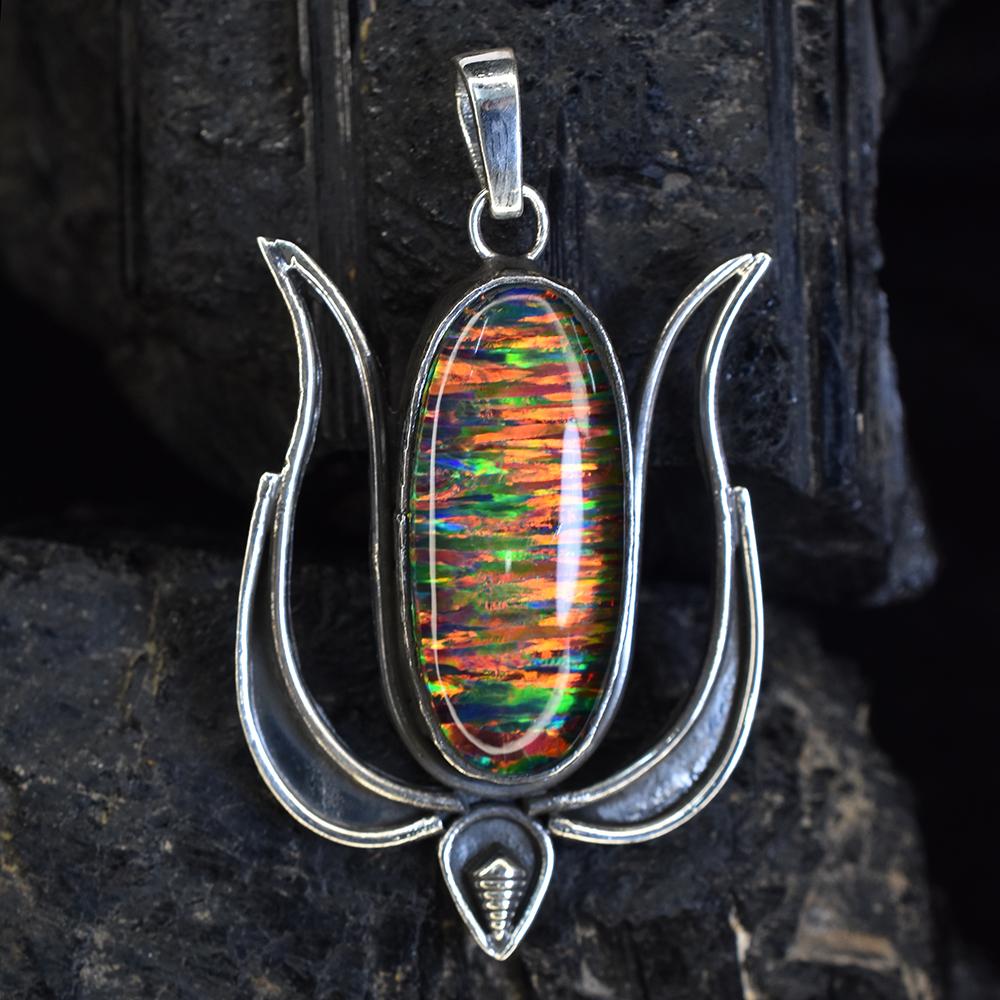 Natural Opal 53 Ct 925 Sterling Silver Oval Birthstone Pendant