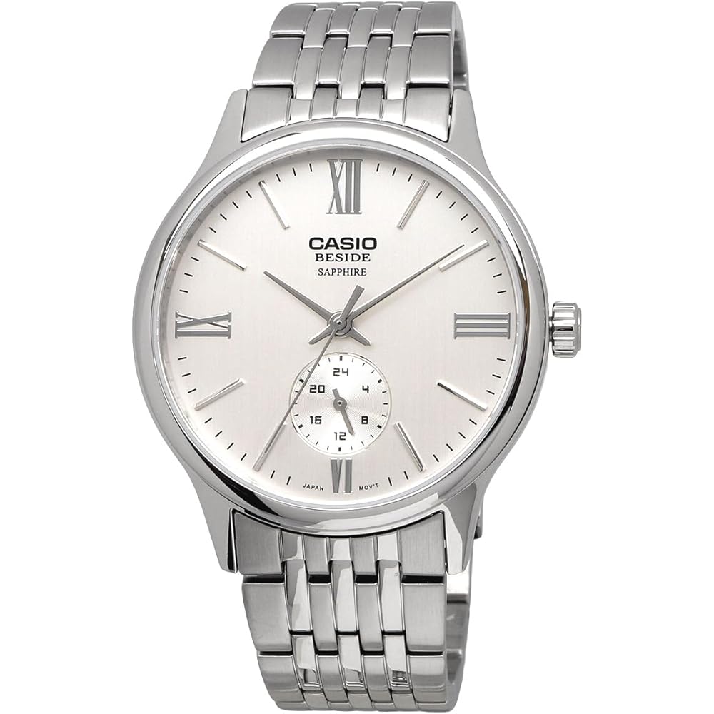 Мужские кварцевые часы Casio Beside Сапфировое стекло Стальной браслет 24-часовой формат Отображение Серебристый BMS-100D-7AV