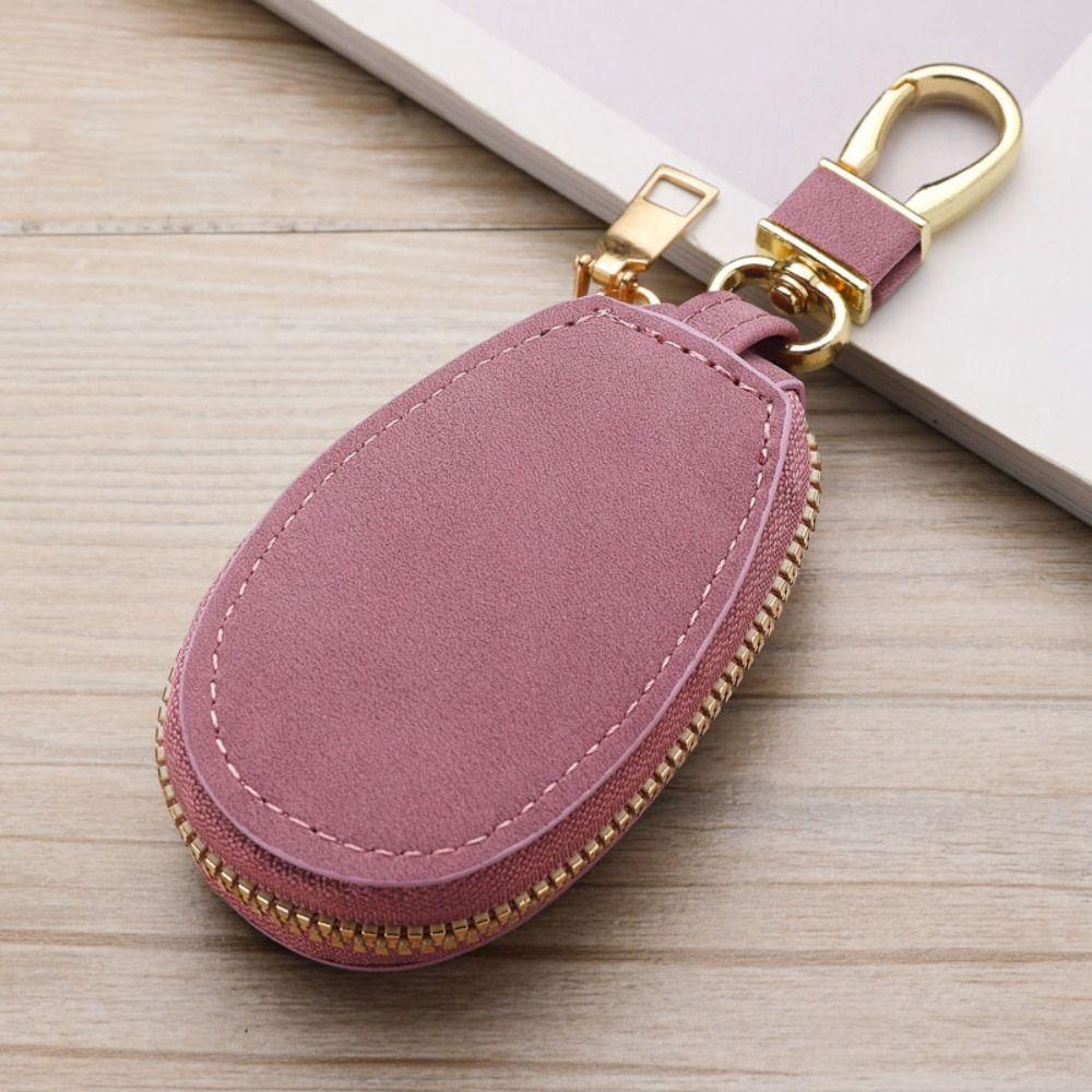 Key Ring PU Car Key Storage Bag Zipper Closure Key Holder Solid Color Compact Coin Purse Car