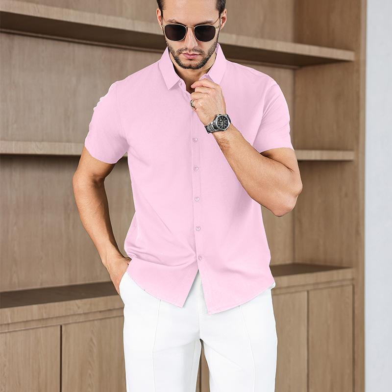 Мужская рубашка с коротким рукавом, однотонная, в стиле business casual, для летней моды, не требует глажки, удобный и универсальный топ