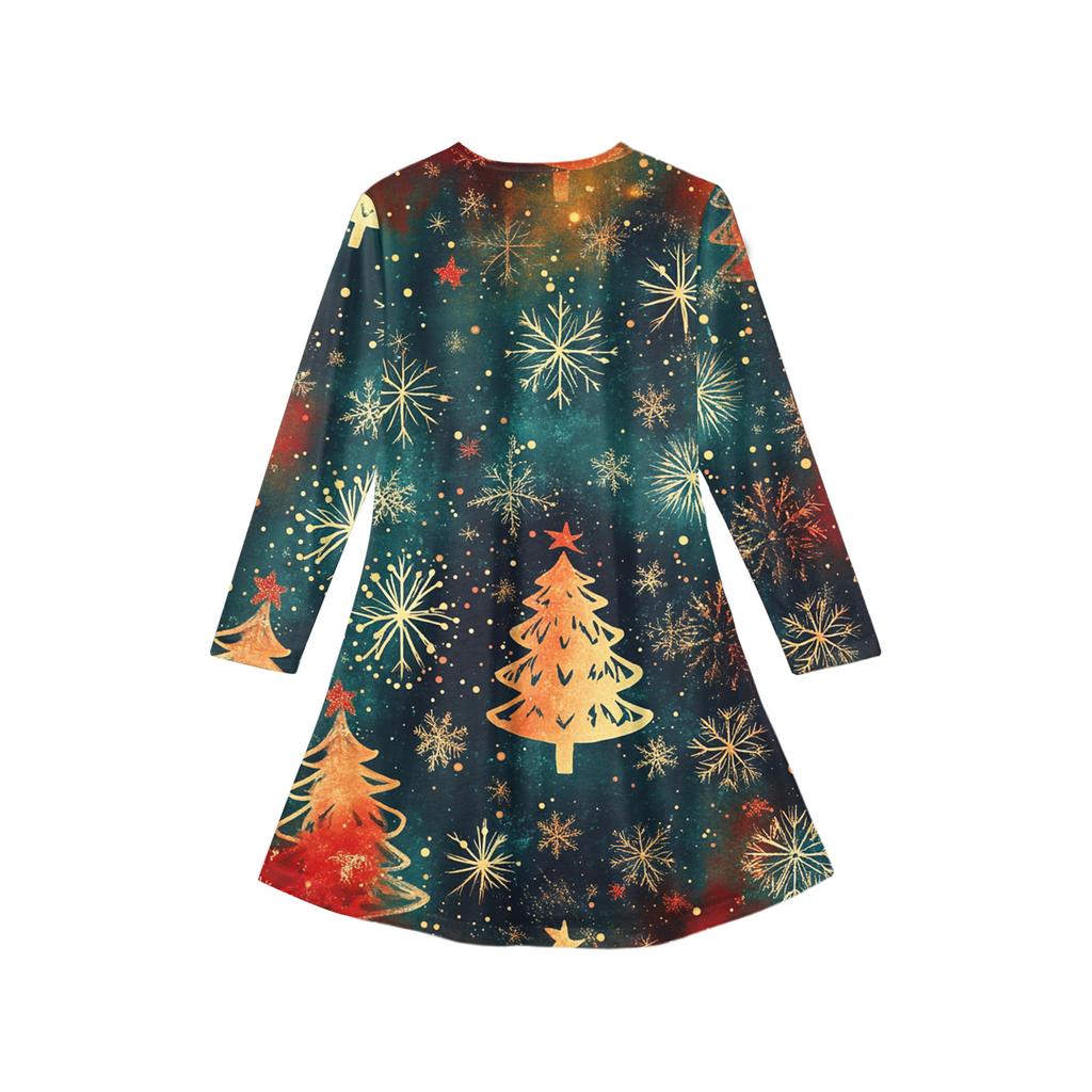 Christmas Day Girls' Long Sleeve Dress - Color Pocket Dress